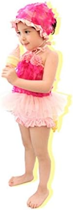 Season Show Kids Lovely Lace Floral Three Piece Swimwear Girls Swimsuit KS01 ROSE RED 3XL
