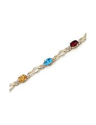 14K Yellow Gold Oval Multi and Diamond Bracelet by Jewelry Mountain