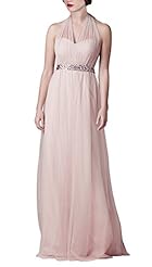 Strapless Striped Print Beaded Sheer Illusion Chiffon Empire   Waistline Halter Sleeveless Evening Dress  with a Brush/Sweep Train 