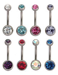 8 Piercings nombril Double Pierres en 8 couleurs - 10mm