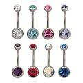 8 Piercings nombril Double Pierres en 8 couleurs diff�rentes - Tailles: 8mm, 10mm, 12mm