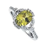 1 6 Ct Tw 09.00X07.00 14K White Gold Genuine Peridot And Diamond Ring