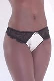 Di Murini Ivory Silk and Black Lace Thong