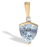 14K Yellow Gold Genuine Trillion Aquamarine and Diamond Pendant