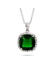 Envious Cushion Cut Sterling Silver Emerald Green Pendant