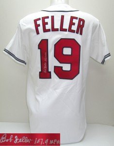 Bob Feller SIGNED Indians White Majestic Jersey 107.9mph SI