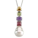 14K White or Yellow Gold Paspaley South Sea Cultured Pearl, Citrine, Peridot, Amethyst and Rhodolite Garnet Pendant