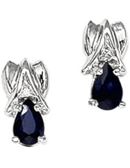 14K White Gold Pear Sapphire and Diamond Earrings