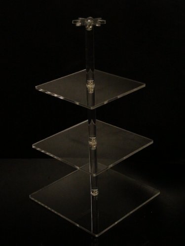 3 Tier Square 5mm Thick Acrylic Maypole Cake Stand with carry handle by Classikool®