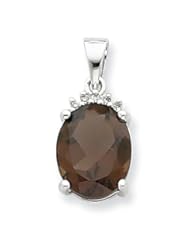 Sterling Silver Rhodium Smokey Quartz & Diamond Pendant