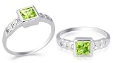 Princess Cut Peridot Ring Sterling Silver Size 8