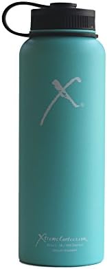 Xtreme Canteen- 40oz Double Wall, Vacuum Insulated, 18/8 Stainless Steel Wide Mouth Water Bottle with Plastic Strap (Tiffani Blue)