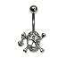 Stainless Steel Belly Ring with Clear Australian Crystals - skull and crossbones 14g/5mm ball