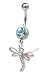 Dainty Dragonfly - Delicate & Cute Jeweled Belly Button Navel Ring Light Blue