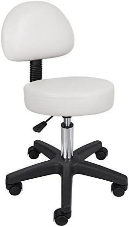 Ergonomic Health and Fitness Rolling Adjustable Medical/Massage Stool with Removable Backrest, White