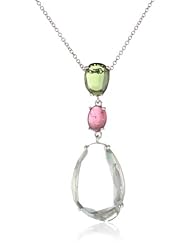 Sterling Silver Green Amethyst, Green and Pink Tourmaline Pendant Necklace, 18"