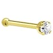 Solid 14KT Yellow Gold 2mm Clear Cubic Zirconia Nose Bone - 20 Gauge