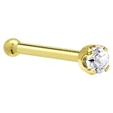 Solid 14KT Yellow Gold 2mm Genuine Diamond Nose Bone - 20 Gauge
