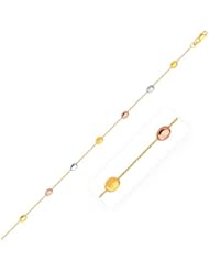 14K Tri-Color Gold Puffed Oval Shape Station Adjustable Anklet