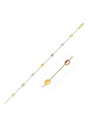 14K Tri-Color Gold Puffed Oval Shape Station Adjustable Anklet
