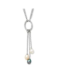 Sterling Silver CZ & Freshwater Cultured Pearls Necklace - 16 Inch