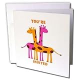 Florene Childrens Art II - Orange n Fuchsia Giraffe Birthday Invite - Greeting Cards-6 Greeting Cards with envelopes