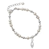 Christian Fish with 1 Clear Swarovski Crystal Czech Pearl Beaded Charm Bracelet