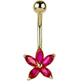 Solid 14KT Yellow Gold Ruby Cubic Zirconia LILY Belly Ring