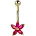 Solid 14kt Yellow Gold Ruby Cubic Zirconia Lily Belly Ring