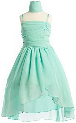 Chiffon Pageant Party Holiday Communion Flower Girl High-Low Dress - Mint 14