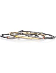 Two Tone 3 Bangle Set with Multi Color CZ