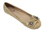 Lucky-III Ruffled Bow Jeweled Flat - Beige