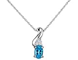 Blue Topaz Gemstone Pendant with Diamonds in White Gold with Chain