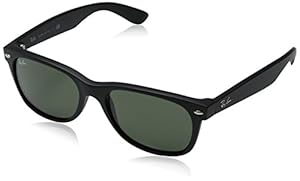 Ray-Ban RB2132 New Wayfarer  Sunglasses, Black Rubber Frame/Green Lens, 55 mm