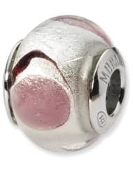 Sterling Silver White/Lavender/Black Italian Murano Glass Charm