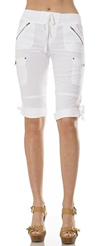 Helium London Womens Stretch Poplin Cargo Capri With Drawstring Waist