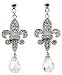 Sterling Silver CZ Fleur De Lis Hanging Earrings