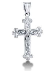 Solid 14k White OR Yellow Gold Jesus Crucifix Cross Pendant Charm (Height = 1" , Width = 5/8")