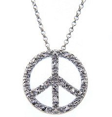 Peace Sign Pendant Genuine Diamond Accent Sterling Silver Small