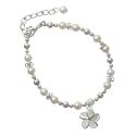 Silver Plumeria Flower Gold Edging Czech Pearl Beaded Charm Bracelet [Jewelry]