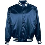 Satin Baseball Jacket with Striped Trim