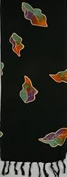 Rayon Batik Scarf - "Falling Leaves on Black", 10" X 66"