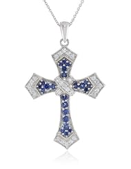 Sterling Silver Gemstone with Created White Sapphire Cross Pendant Necklace, 18"