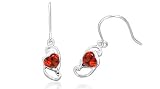 Heart Cut Garnet Dangling Earrings Sterling Silver