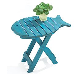 Unique Fish Shape Wood Side/End Table Or Patio Decor