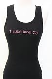 Black Embroidered Beater Style Tank Top "I make boys cry"
