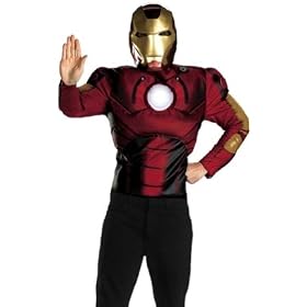 Men Halloween Costumes Iron Man Movie Muscle Chest and Mask Costume Theme Party Outfit