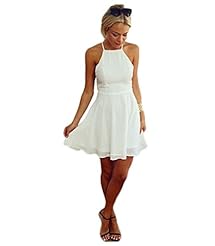 Sexy Open-Back Backless Halter Spaghetti Strap Chiffon Mini Dress 