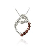 Sterling Silver Garnet & Diamond Accent Mother and Baby Heart Pendant