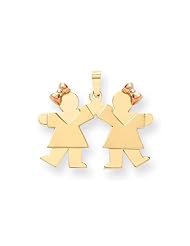 14k Two Tone Gold Small Double Girls Engravable Charm. Metal Wt- 2.92g
